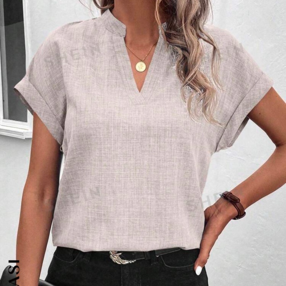 SHEIN Notched Neck Batwing Sleeve Blouse